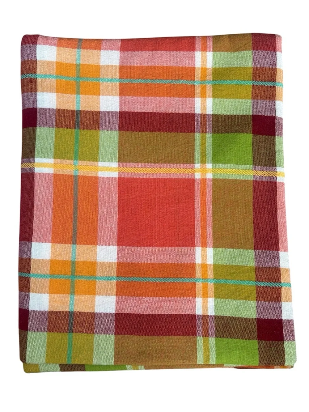 Autumn Tablecloth Fall Plaid Traditional Farmhouse Boho Cottage Tan 110” x 85”